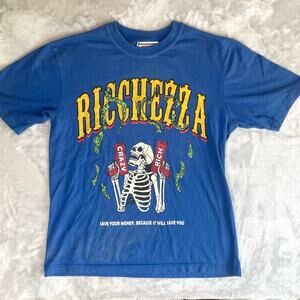 Ricchezza Mens T Shirt Sz M RARE Save Your Money Skeleton Graphic Gun Streetwear